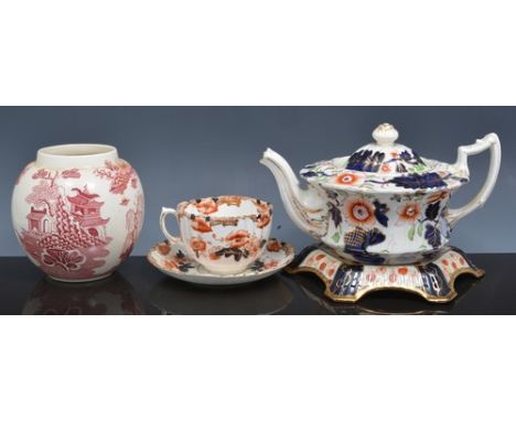 Masons jug and basin, Applique pattern, other Masons ironstone pottery teaware etc (2 boxes).
