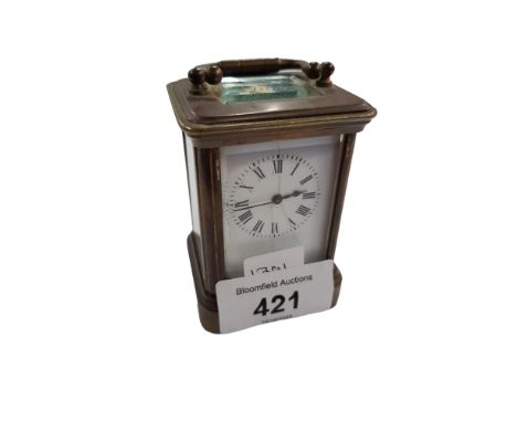 EDWARDIAN MIANITURE CARRIAGE CLOCK - WORKING ORDER 