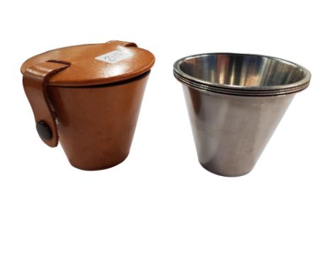 VINTAGE STIRRUP CUPS IN LEATHER POUCH