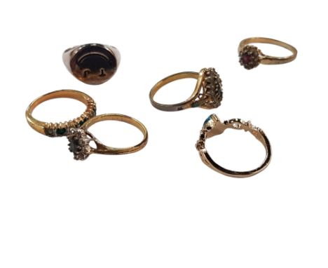 5 VINTAGE STONE SET RINGS &amp; 1 SILVER RING 