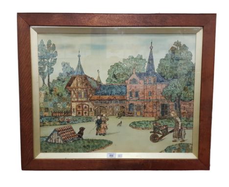 LARGE VINTAGE COLLAGE WATERCOLOUR &amp; STAMPS 