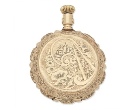POCKETWATCH CASE The empty case with floral and engine turned decoration, numbered,  length 5.6cm For further information on 