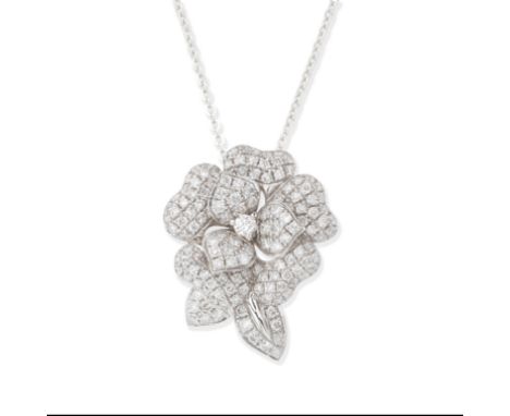 DIAMOND FLOWER PENDANT/NECKLACE Set with brilliant-cut diamonds, diamonds approx. 1.00ct total, lengths: pendant 2.1cm, chain