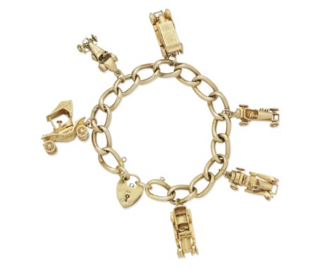 CAR CHARM BRACELET, 1962-64 The 9 carat gold bracelet of curb linking design, suspending six car charms, including a 1910 Mod