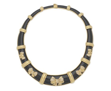AUDEMARS PIGUET: ENAMEL AND DIAMOND-SET NECKLACE The articulated collar, with scintillating black enamel links graduating in 