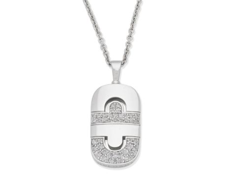 BULGARI: DIAMOND-SET 'PARENTESI' PENDANT/NECKLACE Pavé-set with brilliant-cut diamonds, on an 18 carat white gold trace-link 