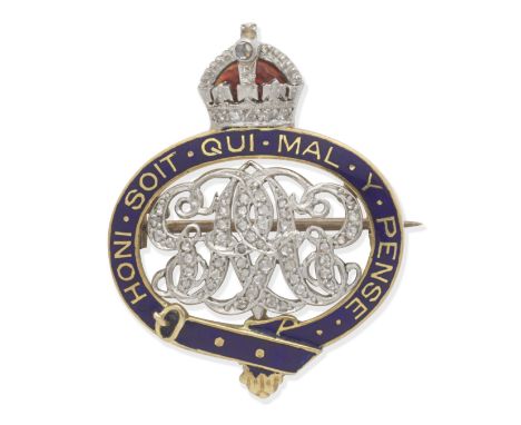 ENAMEL &amp; DIAMOND ROYAL PRESENTATION BROOCH, EARLY 20TH CENTURY The rose-cut diamond George V cypher, encircled by the Ord