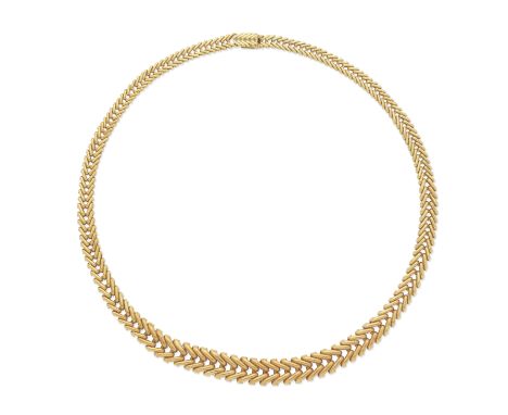 GOLD NECKLACE Of 18 carat gold ladder-linking, partial UK hallmark, European convention mark, length 40.4cm For further infor