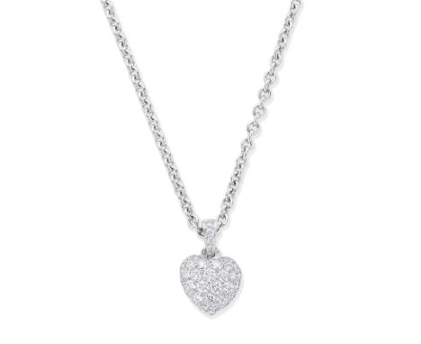 CARTIER: DIAMOND HEART PENDANT/NECKLACE Pavé-set with brilliant-cut diamonds, mounted in 18 carat white gold, diamonds approx