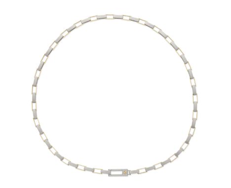 CARTIER: CHAIN NECKLACE Bicoloured, comprising brushed stainless steel and polished links, signed Cartier, numbered, length 5