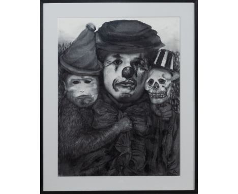 charcoal on paper, initialled, titled labels verso mounted, framed and under glass image size 74cm x 55cm, overall size 90cm 