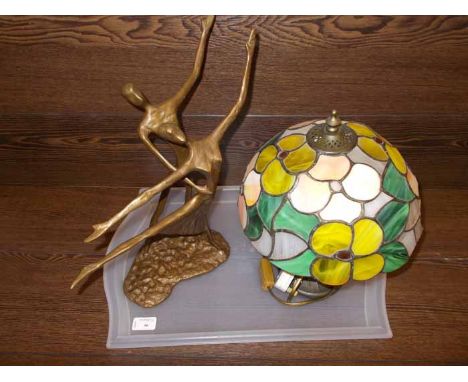 MODERN FIGURE SCULPTURE
of two dancing figures; together with a glass shaded lamp