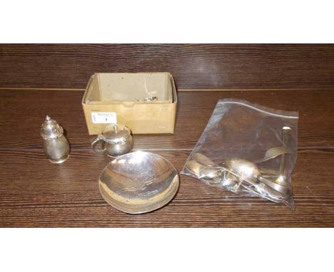 COLLECTION OF SILVER ITEMS including a silver mustard pot, pepper shaker and pin dish by Adie Brothers Ltd. of Birmingham and