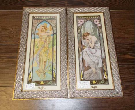 TWO GEOBEL MUCHA CERAMIC PLAQUES
numbered limited editions; together with two original amateur artists paintings (4)