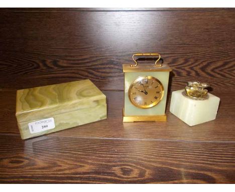 LOT OF CIRCA 1930'S ONYX COLLECTABLES including an ashtray, carriage clock, etc