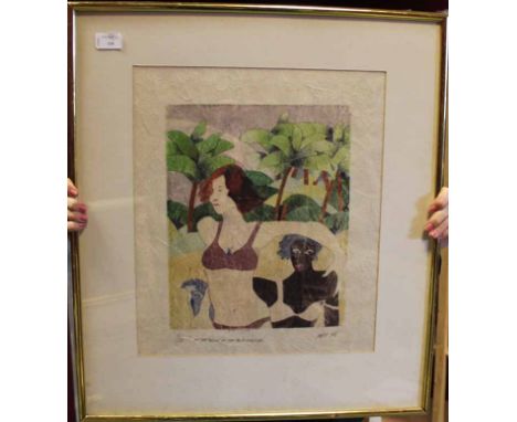 BRITISH SCHOOL (20TH CENTURY), ON THE BRINK OF THE BLUE LAGONDA colour lithograph (?) on woven artist's paper, signed 'ARM', 