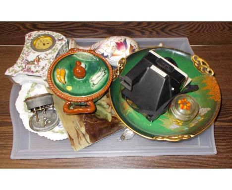 LOT OF MIXED CERAMICS including a circa 1930's Carlton bowl, ceramic mantel clocks, etc (2 trays)