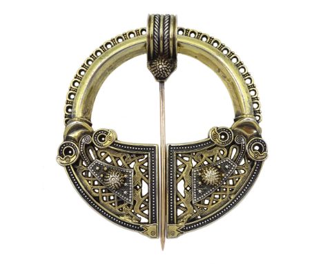 19th century Irish silver-gilt and gold Celtic Revival Tara brooch by Waterhouse &amp; Company Dublin, openwork panels depict