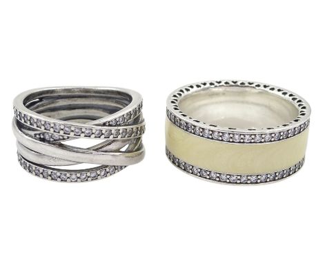 Pandora silver 'Sparkling Lines' ring and Pandora enamel and cubic zirconia ring, both stamped S925 ALE Condition Report:Spar