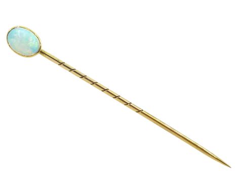 Early 20th century gold oval opal stick pin, boxed Condition Report:Approx 1.6gm, pin tests as 8ct, bezel tests as 13ct, opal