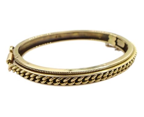 Early 20th century 15ct gold hinged bangle, with rope twist and bead decoration, makers mark J.A &amp; S, Birmingham 1928 Con