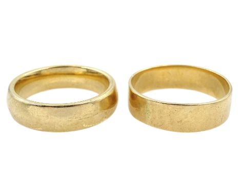 Two 9ct gold wedding bands, both hallmarked  Condition Report:Approx 12.2gm, one size Q-R, one size U, both bands max depth =