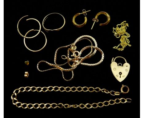 Gold heart shaped ring, two gold necklaces and other gold jewellery oddments, all 9ct, hallmarked or testedCondition Report:A