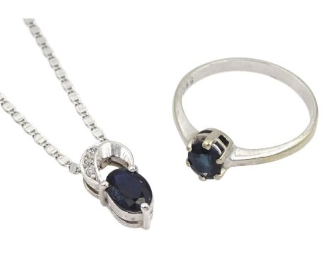 14ct white gold oval sapphire and zirconium pendant necklace, sapphire approx 1.00 carat and a 14ct white gold single stone s