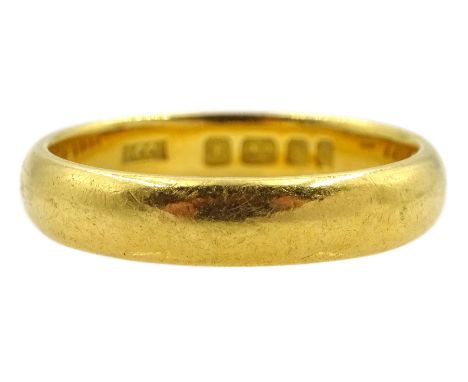 22ct gold wedding band, London 1958Condition Report:Approx 6.47gm, size Q-R, band depth = 4mm