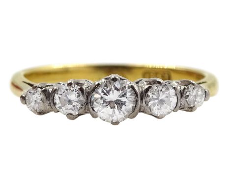 Gold graduating five stone diamond ring, stamped 18ct, total diamond weight approx 0.40 caratCondition Report:Approx 2.5gm, s