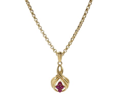 9ct gold round ruby pendant necklace, hallmarkedCondition Report:Approx 7.45gm, pendant length = 26mm, chain length = 39.5cm,