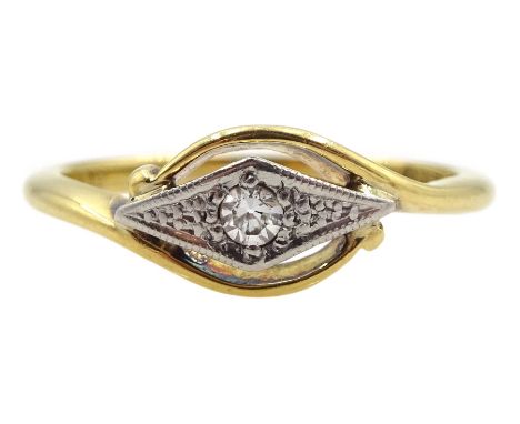 Early-mid 20th century gold kite set single stone diamond ring, stamped 18ct PtCondition Report:Approx 2.6gm, size L-M, max d