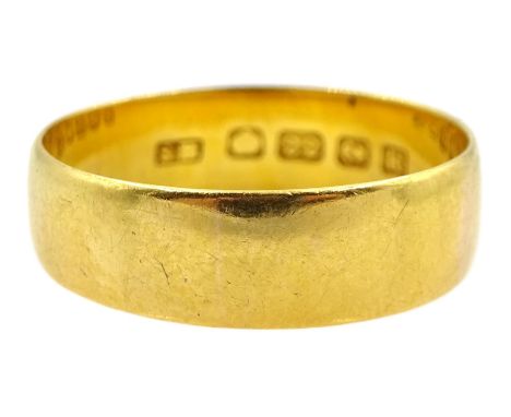 Edwardian 22ct gold ring by Samuel Hope, Birmingham 1909Condition Report:Approx 4.3gm, size P 3/4, band depth = 6mm