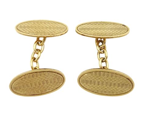 Pair of early 20th century 9ct gold oval engine turned decoration cufflinks, Birmingham 1926Condition Report:Approx 5.7gm