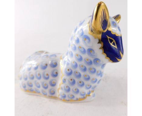 A Royal Crown Derby lamp paperweight ornament, with gilt stopper, printed marks beneath, 7cm high. 