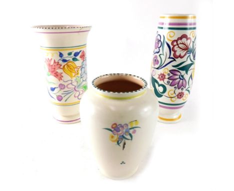 Various Poole vases, one decorated with flowers, 24cm high, marked CS111 beneath, various others, etc. (a quantity) 