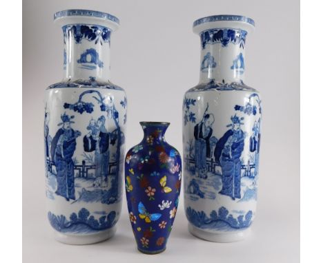 A pair of Oriental style porcelain vases, each with printed decorative with figures, children, flowering branches, etc., stam