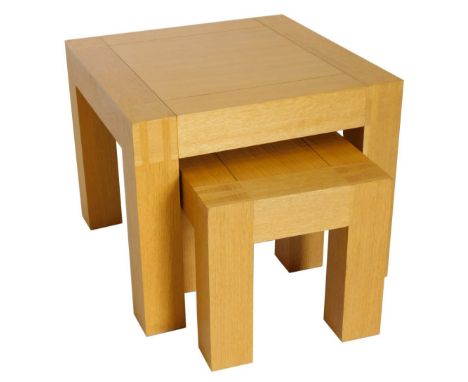 Two light oak occasional table, each of plain form, the largest 60cm wide.