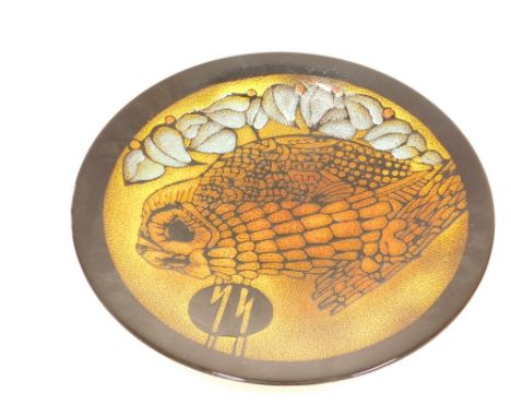 A Poole Aegean Pottery charger, decorated to the central with an owl within a black border, numbered to reverse 54, 41cm diam