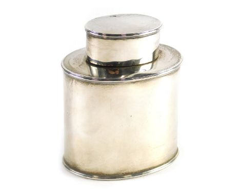 A Victorian silver tea caddy, of oval form with removable lid, London 1899, 9cm high, 4.7oz.