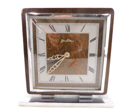 A mid 20thC Beltime oak cased mantel clock, with chrome mounts, Roman numeric dial, 16cm high.
