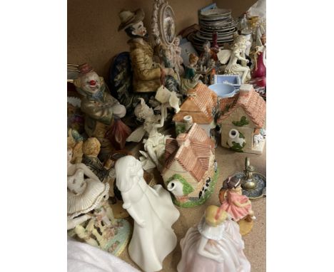 A Royal Worcester figure "Friendship" together with other decorative figures, cottage teapots, Wedgwood jasperwares, decorati