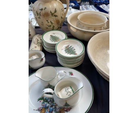 A Spode Christmas Tree pattern part dinner set together with pottery jug and basin sets etc