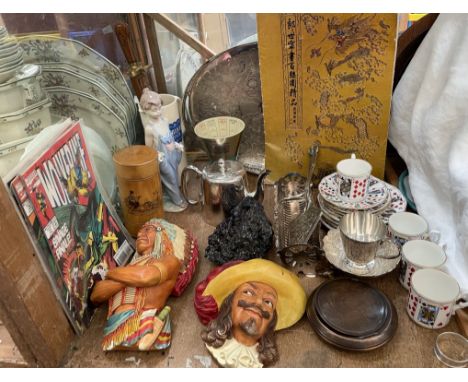 Two Bossons Wall plaques, together with assorted electroplated wares, playing card coffee set, Lladro, Horlicks mixer, comics