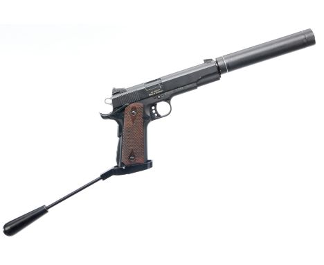 GSG  A 1911 STANDARD .22LR Ser No  A803857  Blackened frame, wood effect grips. Post foresight, notch rearsight, bright hamme