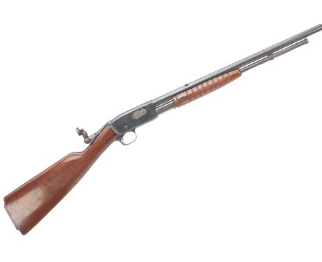 REMINGTON  A .22 PUMP ACTION RIFLE Ser No 359776  Perished rubber butt pad, plain straight grip. Printed on barrel "REMINGTON