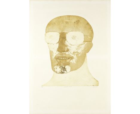 Dame Elisabeth Frink R.A. (British, 1930-1993)Goggled Head (Wiseman 86) Etching and aquatint printed in colours, 1973, on wov