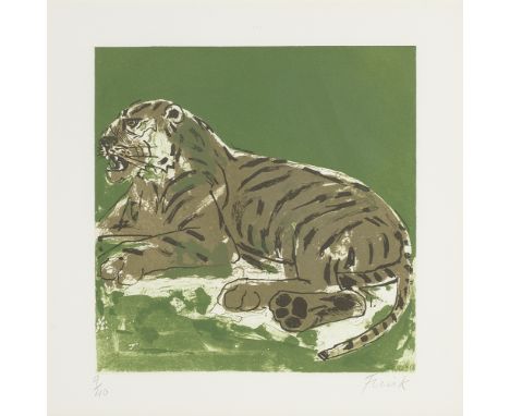 Dame Elisabeth Frink R.A. (British, 1930-1993)Tiger (Wiseman  130) Etching with aquatint printed in colours, 1985, on wove, s
