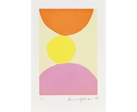 Etel Adnan (Lebanon, 1925-2021)L'Express Beyrouth-Enfer Etching printed in colours, 2021, on wove, signed, dated and numbered