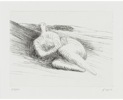 Henry Moore O.M., C.H. (British, 1898-1986)Curved Reclining Figure in Landscape I (Cramer  500) Etching and drypoint printed 